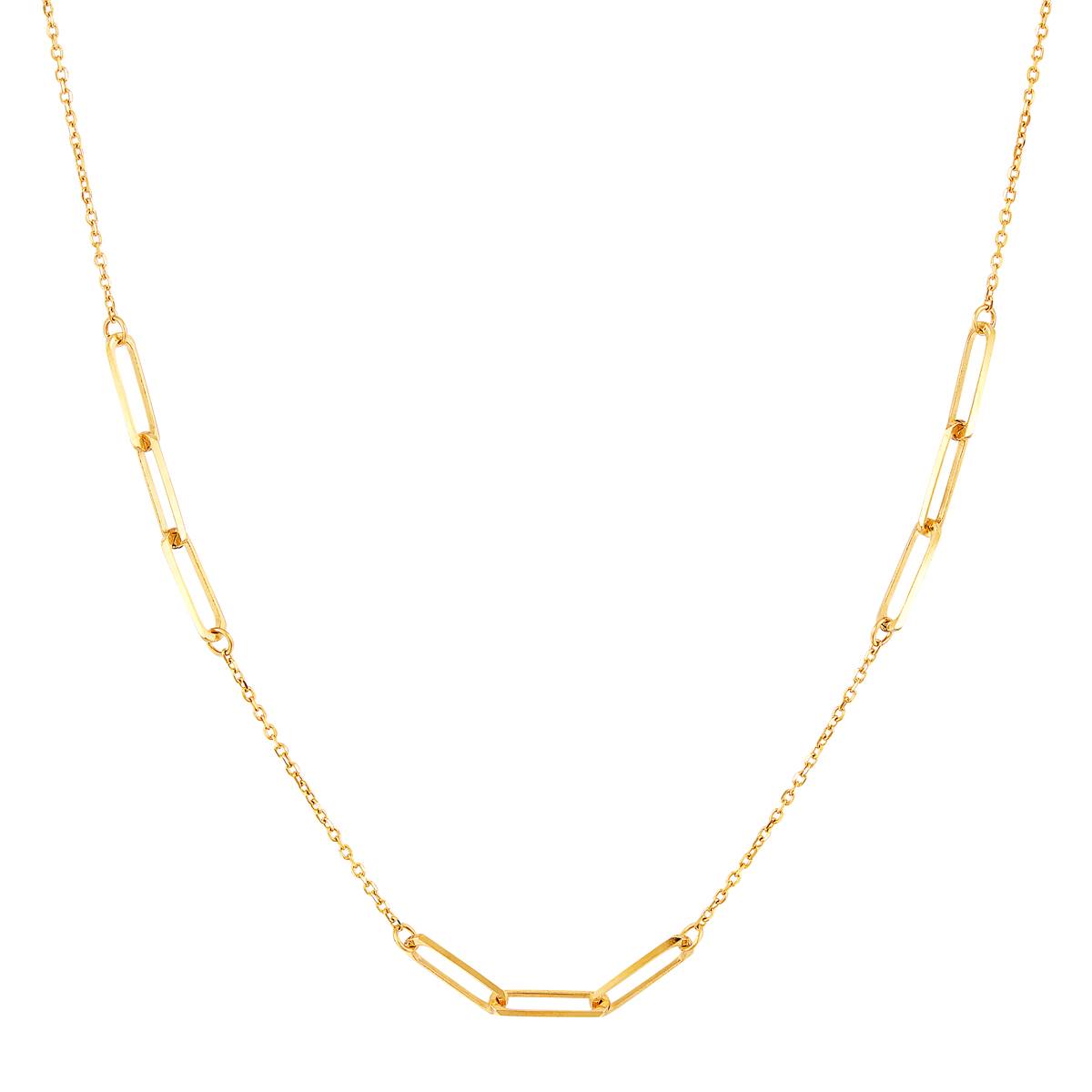 Gold Classics(tm) Solid Paperclip Station On Cable Chain Necklace