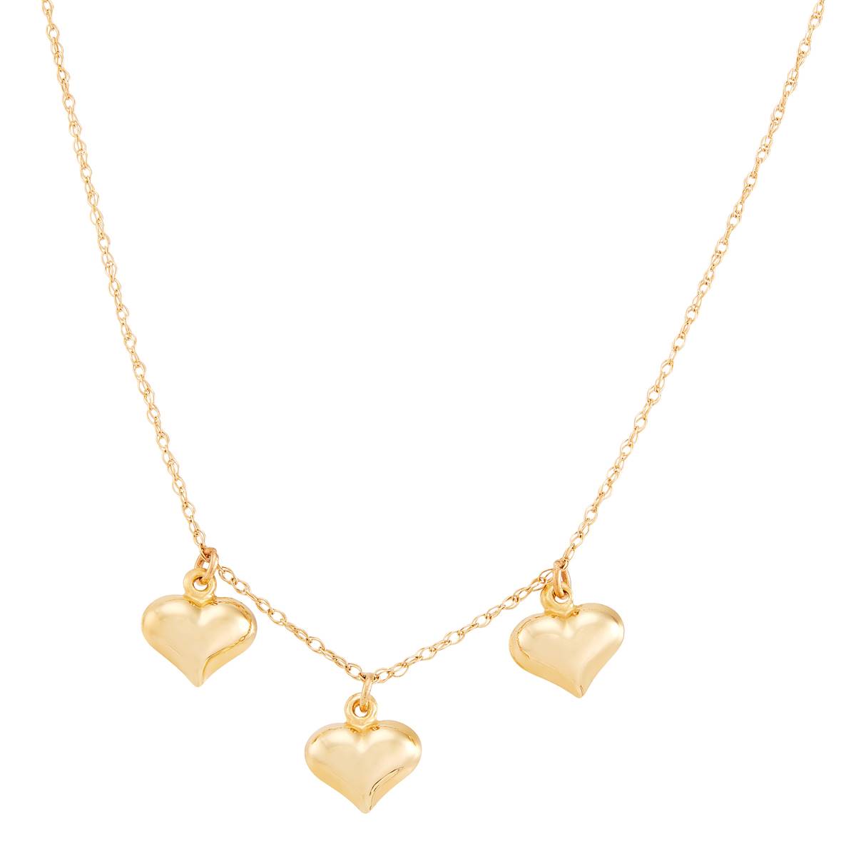 Gold Classics(tm) 3 Heart Pendants Rope Chain Necklace