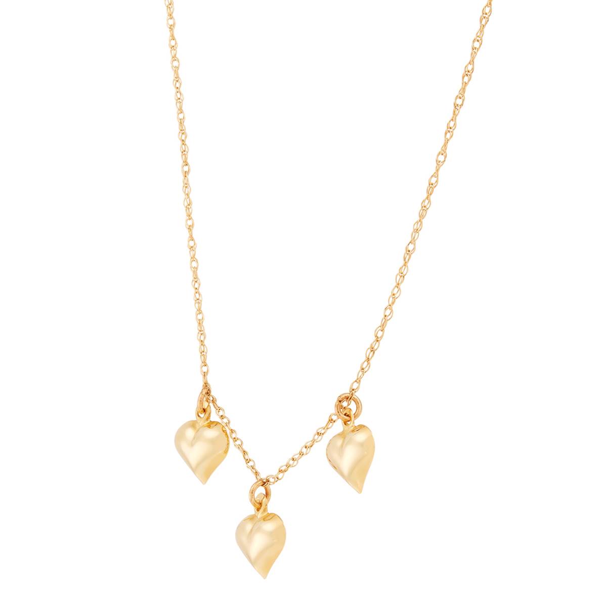 Gold Classics(tm) 3 Heart Pendants Rope Chain Necklace