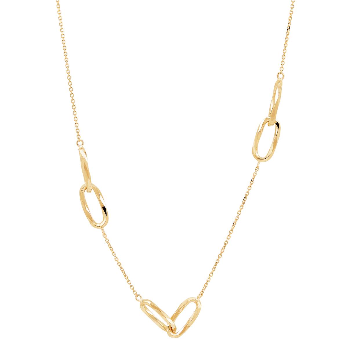 Gold Classics(tm) 3 Oval Interlock Tube Station Cable Chain Necklace