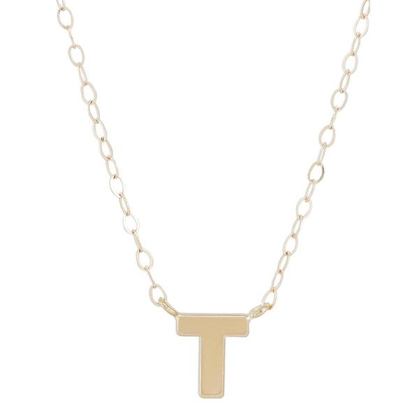 Gold Classics(tm) Yellow Gold Polished T Initial Pendant Necklace alternate view