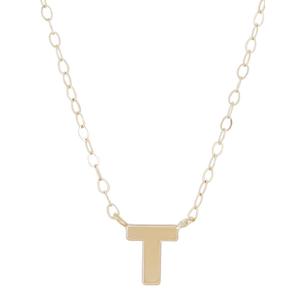 Gold Classics(tm) Yellow Gold Polished T Initial Pendant Necklace alternate view