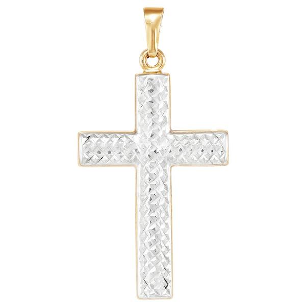 Gold Classics(tm) Two-Tone Polished & Diamond Cut Cross Pendant