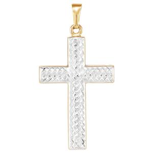Gold Classics(tm) Two-Tone Polished & Diamond Cut Cross Pendant