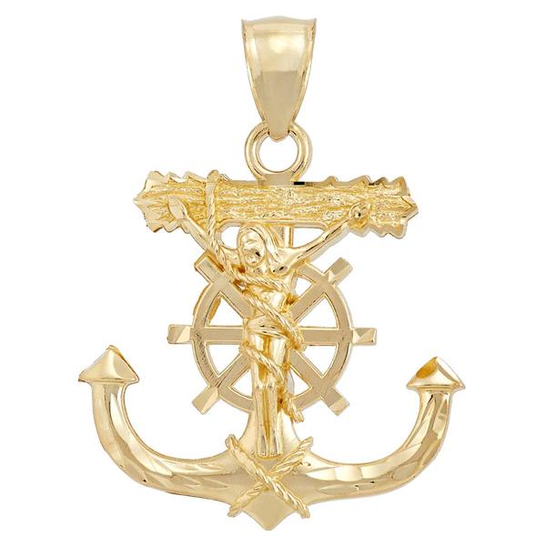 Mens Gold Classics(tm) Yellow Gold Anchor/Wheel/Crucifix Pendant