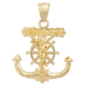 Mens Gold Classics(tm) Yellow Gold Anchor/Wheel/Crucifix Pendant