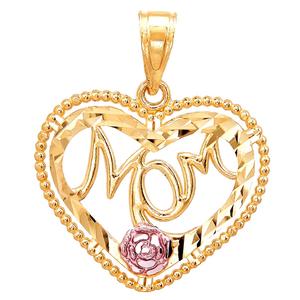 Gold Classics(tm) Two-Tone Diamond-Cut Mom & Rose Heart Pendant alternate view