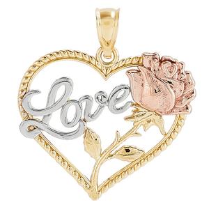 Gold Classics(tm) Tri-Color Gold Heart Center Love & Rose Pendant alternate view