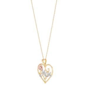Gold Classics(tm) Heart with Mom & Rose Pendant Necklace alternate view