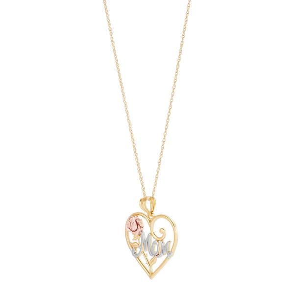 Gold Classics(tm) Heart with Mom & Rose Pendant Necklace alternate view