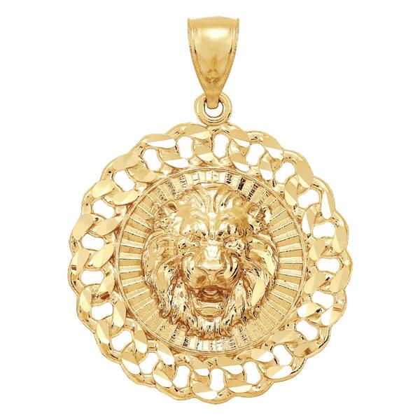 Gold Classics(tm) Diamond-Cut Lion Head With Curb Frame Pendant alternate view