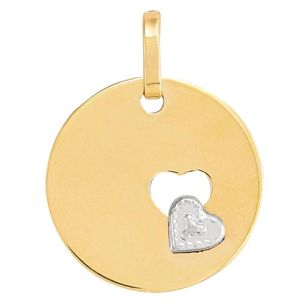 Gold Classics(tm) Two-Tone Polished Disk with Cut-Out Heart Pendant