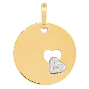 Gold Classics(tm) Two-Tone Polished Disk with Cut-Out Heart Pendant alternate view