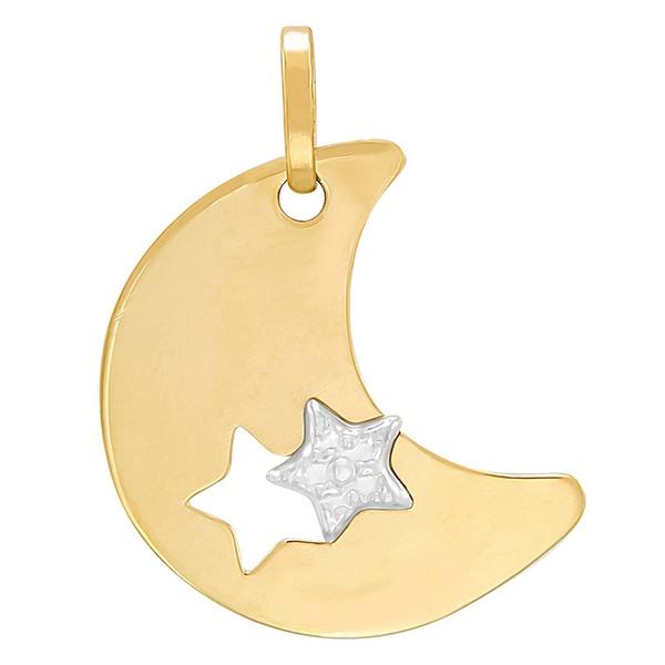 Gold Classics(tm) Two-Tone Gold Moon with Cut-Out Star Pendant