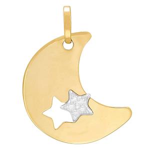 Gold Classics(tm) Two-Tone Gold Moon with Cut-Out Star Pendant