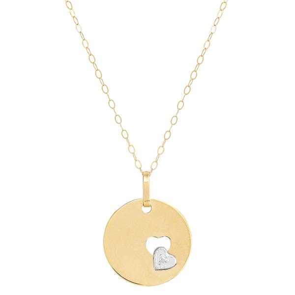 Gold Classics(tm) Two-Tone Disk with Cut-Out Heart Pendant Necklace