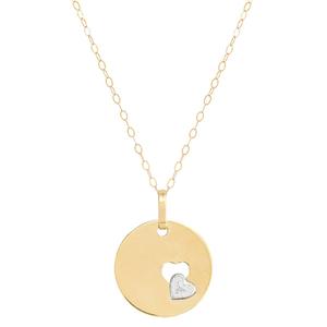 Gold Classics(tm) Two-Tone Disk with Cut-Out Heart Pendant Necklace alternate view