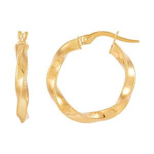 Gold Classics(tm) Twisted Tube Hoop w/ Beaded Edges Earrings