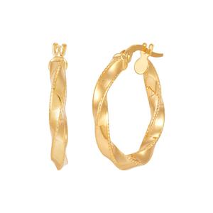 Gold Classics(tm) Twisted Tube Hoop w/ Beaded Edges Earrings alternate view