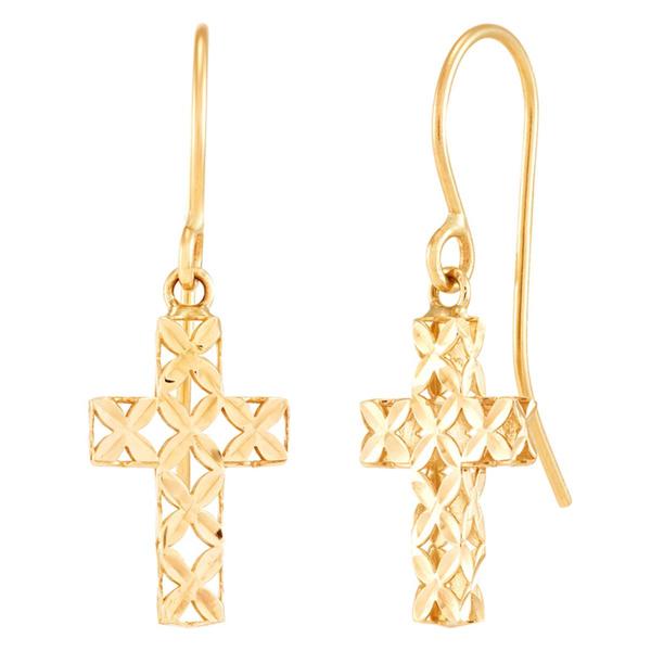 Gold Classics(tm) Yellow Gold Diamond Cut Cross Drop Earrings