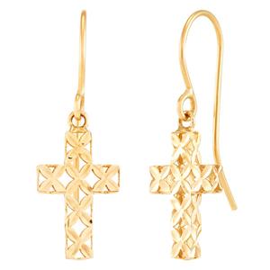 Gold Classics(tm) Yellow Gold Diamond Cut Cross Drop Earrings
