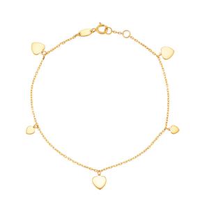 Gold Classics(tm) Yellow Gold Dangle Hearts on Cable Chain Bracelet