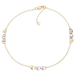 Gold Classics(tm) Tri-Color Gold Triple Hollow Heart Station Anklet alternate view
