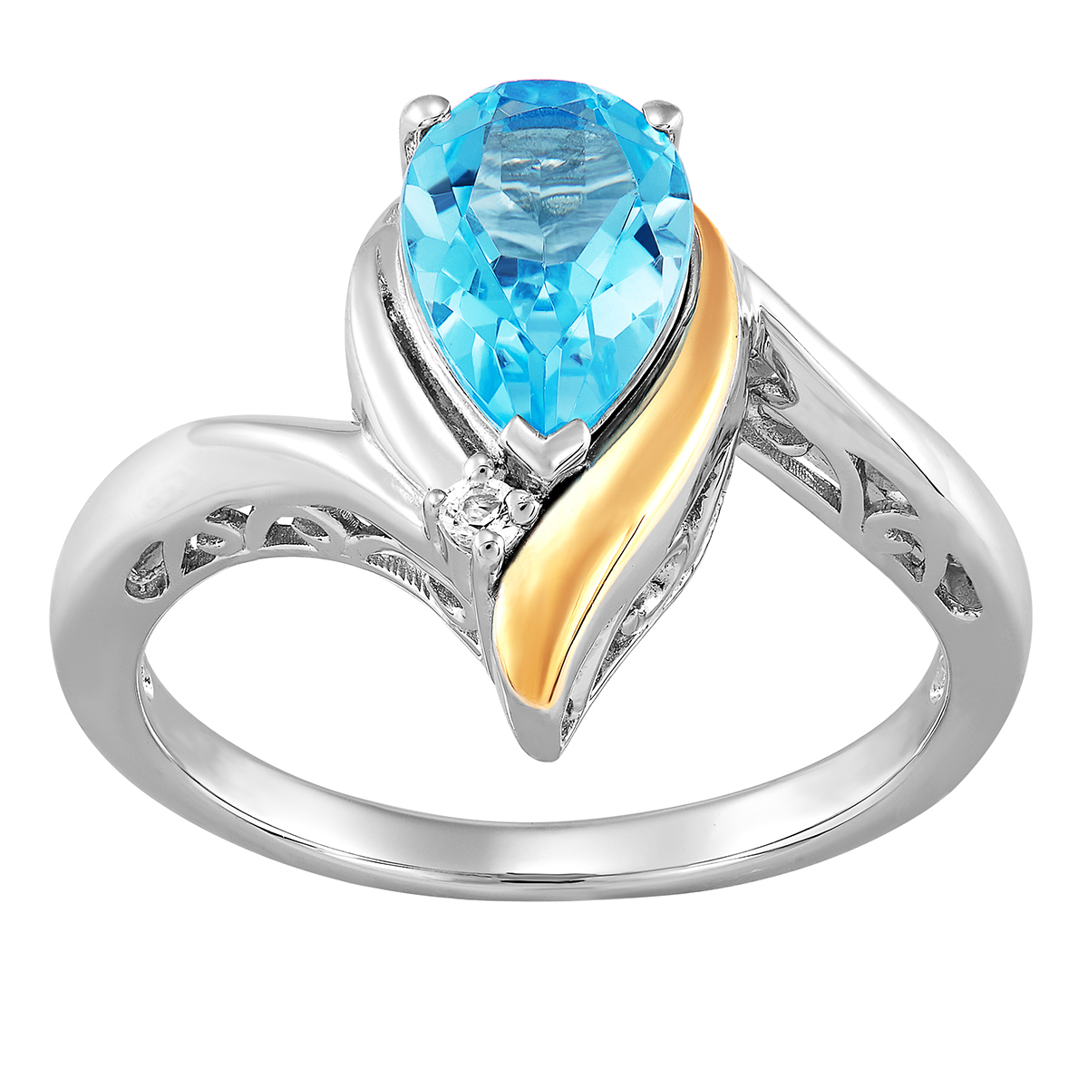 Gemstone Classics(tm) Pear Birthstone Blue & White Topaz Ring