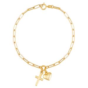 Gold Classics(tm) 10kt. Gold Cross Heart Paperclip Bracelet