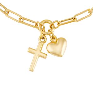 Gold Classics(tm) 10kt. Gold Cross Heart Paperclip Bracelet alternate view