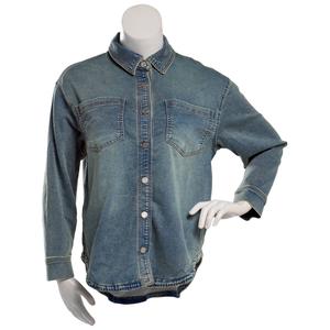 Juniors Indigo Rein Faded Knit Denim Jacket alternate view