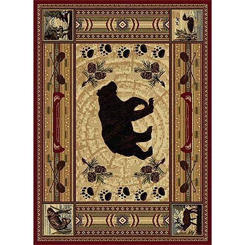 Tayse Nature Black Bear Lodge Arear Rug - Red