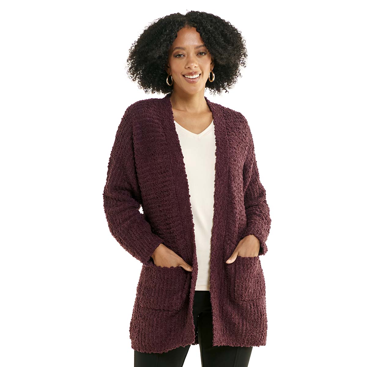 Women Bobeau Long Sleeve Popcorn Pocket Cardigan