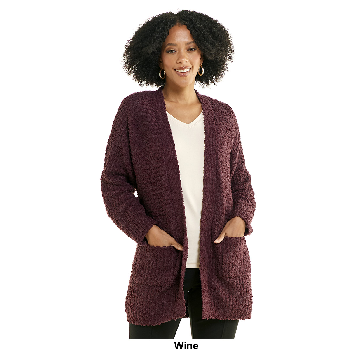 Plus Size Bobeau Long Sleeve Popcorn Pocket Cardigan