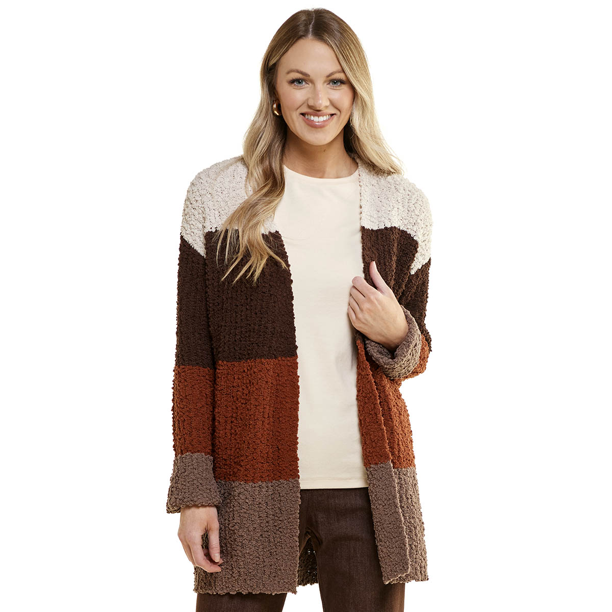 Womens Bobeau Bracelet Sleeve Tonal Color Block Cardigan