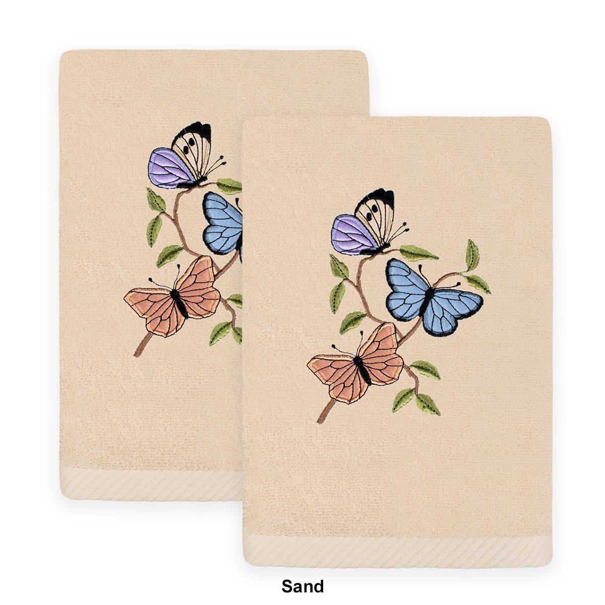 Linum Home Textiles 2pc Spring Butterflies Embroidered Hand Towel