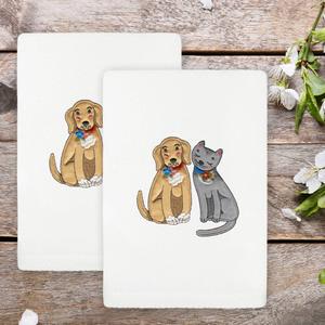 Linum Home Textiles 2pc. Spring Dog & Cat Embroidered Hand Towels alternate view