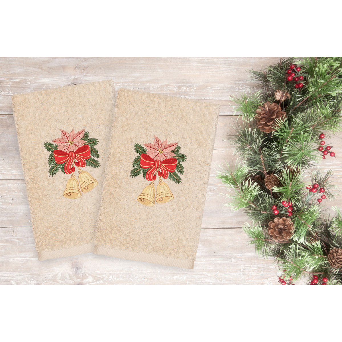 Linum Home Textiles Christmas Bells Hand Towels - Set Of 2