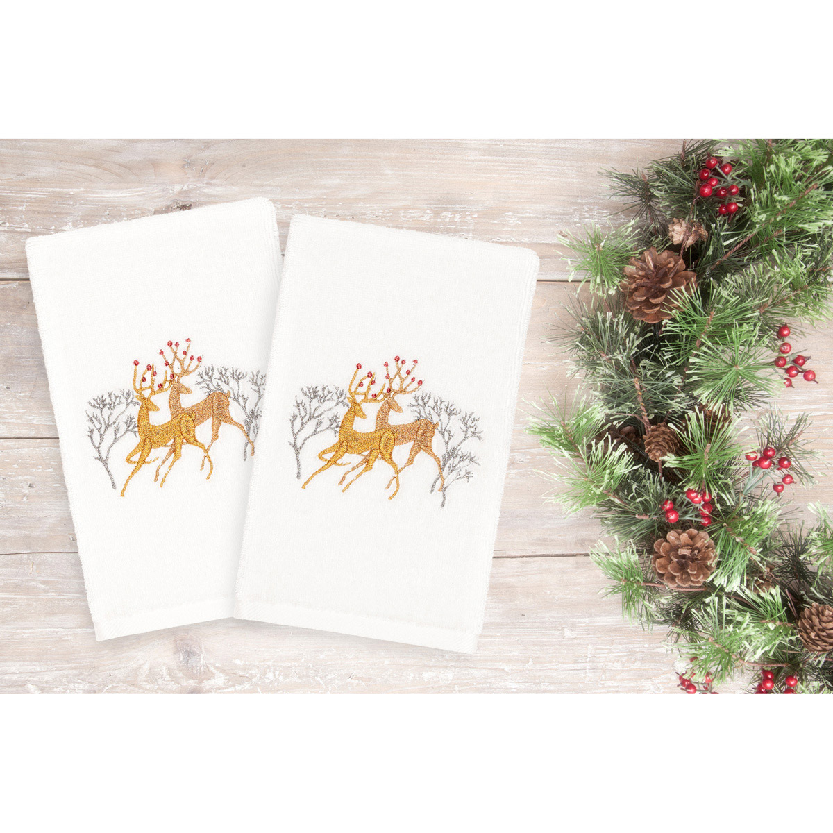 Linum Home Textiles Christmas Deer Pair Hand Towels - Set Of 2