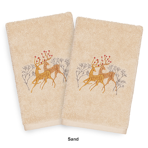 Linum Home Textiles Christmas Deer Pair Hand Towels - Set Of 2