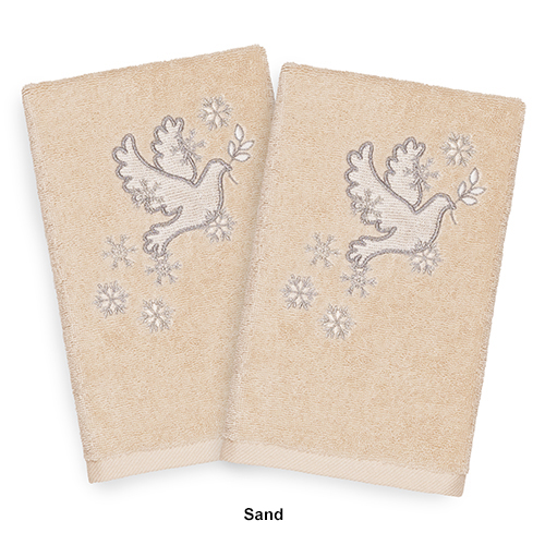 Linum Home Textiles Christmas Dove Hand Towel - Set Of 2