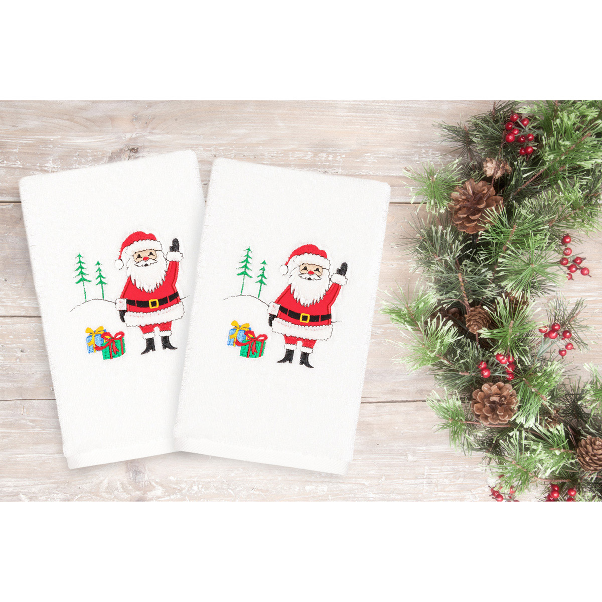 Linum Home Textiles Christmas Santa Waving Hand Towels -Set Of 2