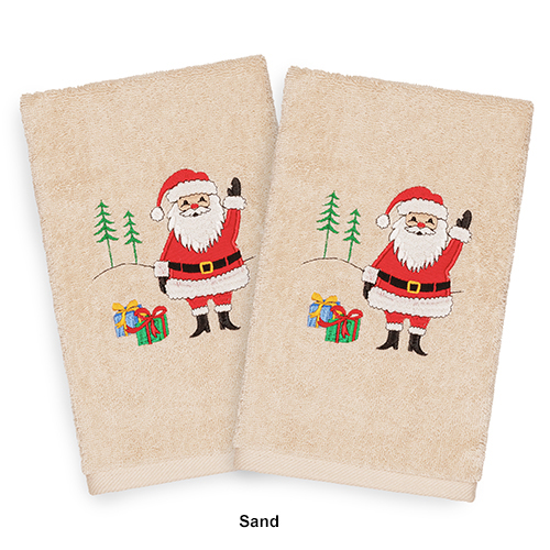 Linum Home Textiles Christmas Santa Waving Hand Towels -Set Of 2