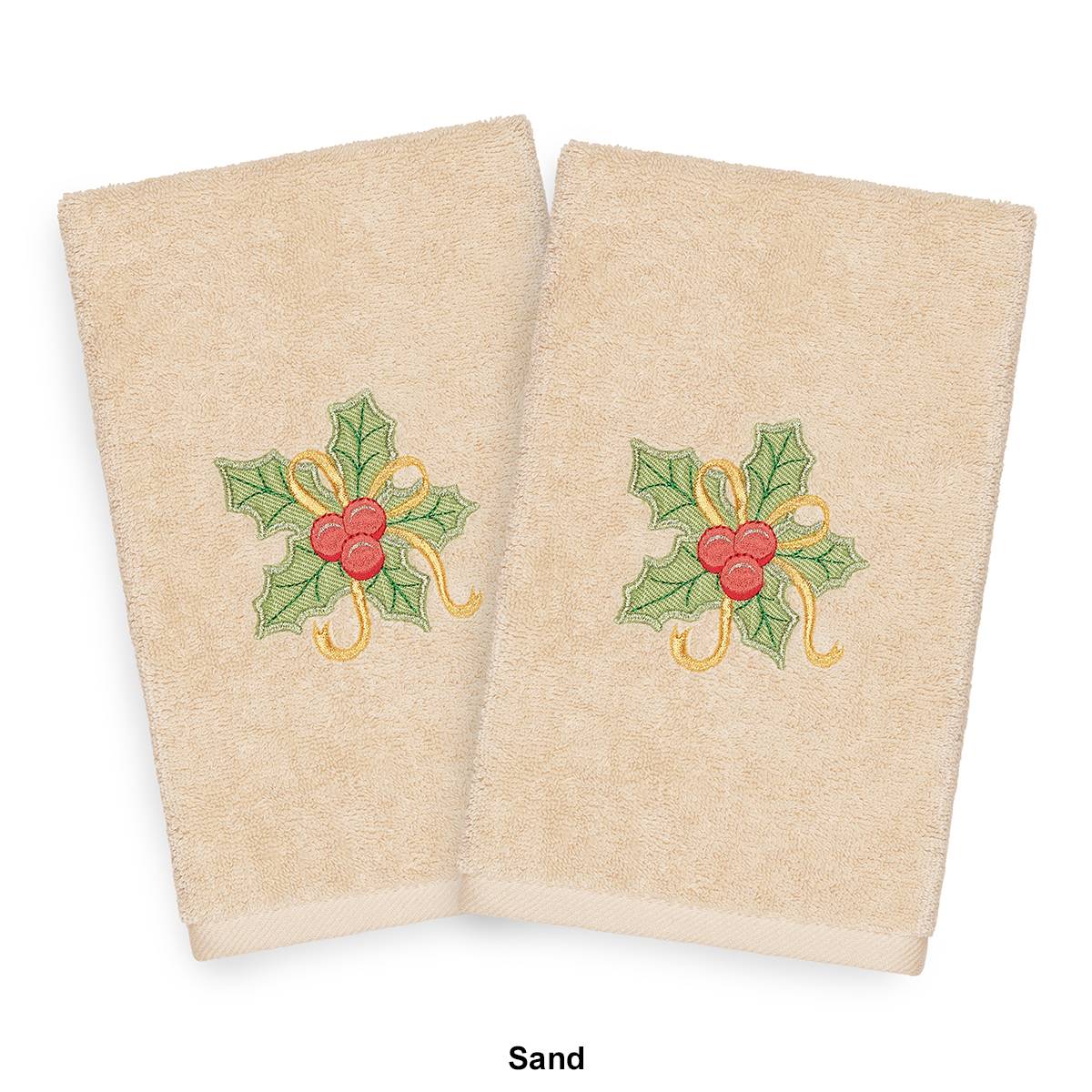 Linum Home Textiles Embroidered Christmas Holly Bunch Hand Towels