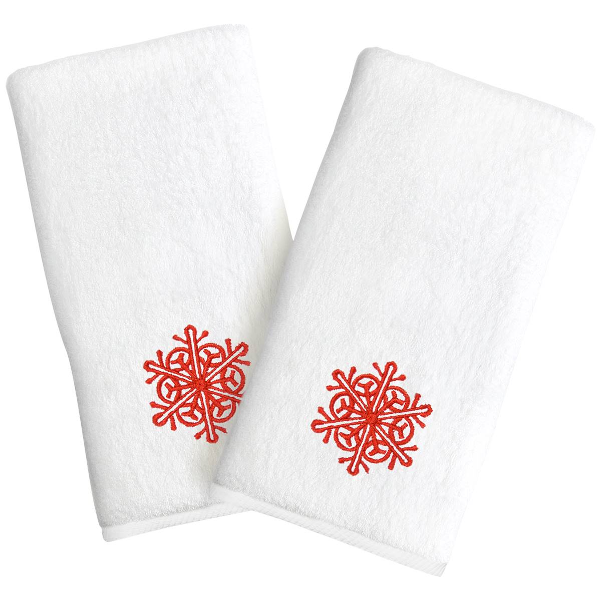 Linum Home Textiles Embroidered Red Snowflake Hand Towels