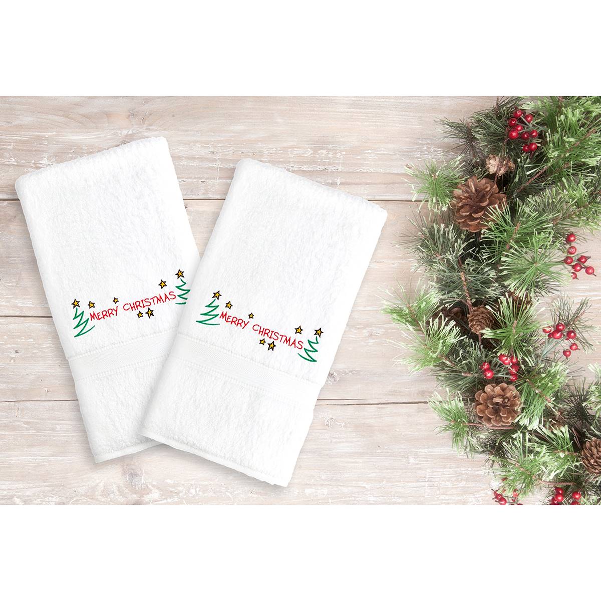 Linum Home Textiles Embroidered Merry Christmas Hand Towels