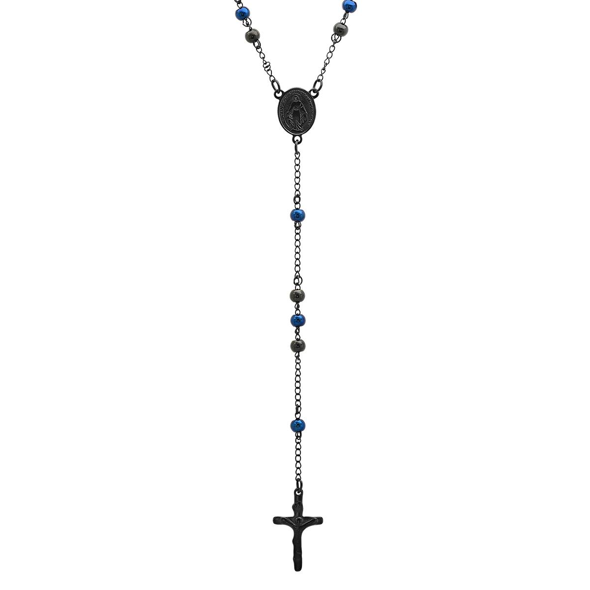 Mens Steeltime Black Blue IP Stainless Steel Rosary