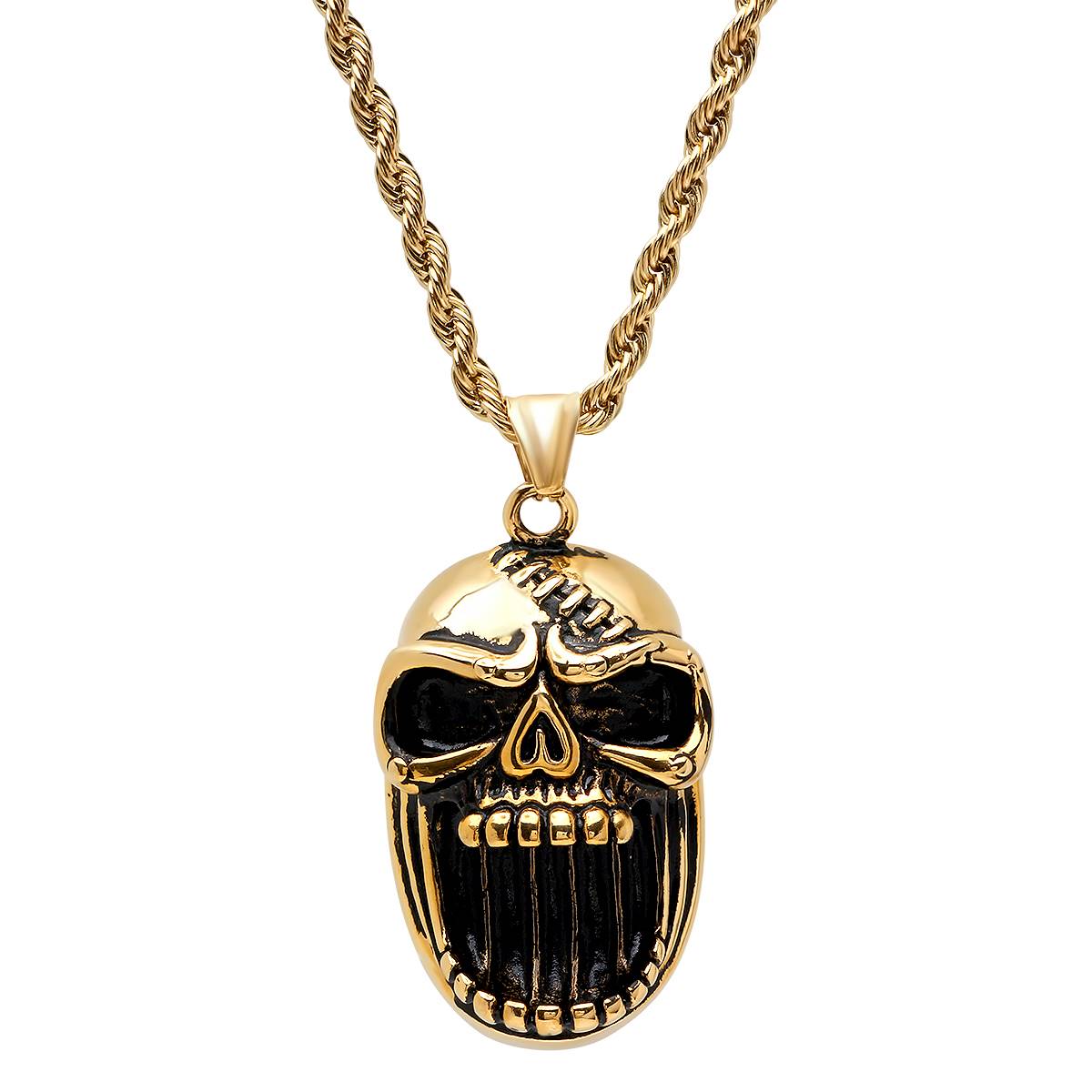 Mens Steeltime 18kt. Gold Plated Skull Pendant Necklace