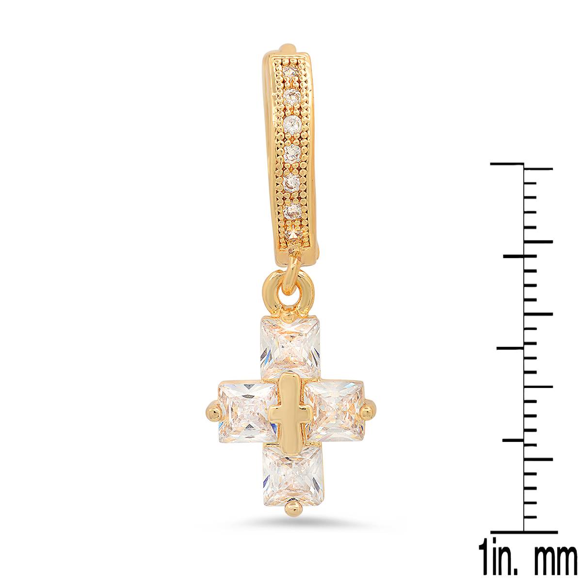 Steeltime Iced Out 18kt. Huggie Cross Charm Brass Drop Earrings