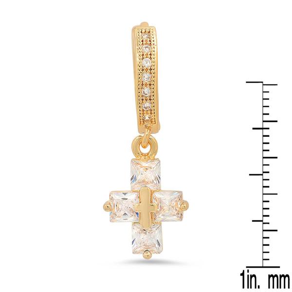 Steeltime Iced Out 18kt. Huggie Cross Charm Brass Drop Earrings alternate view